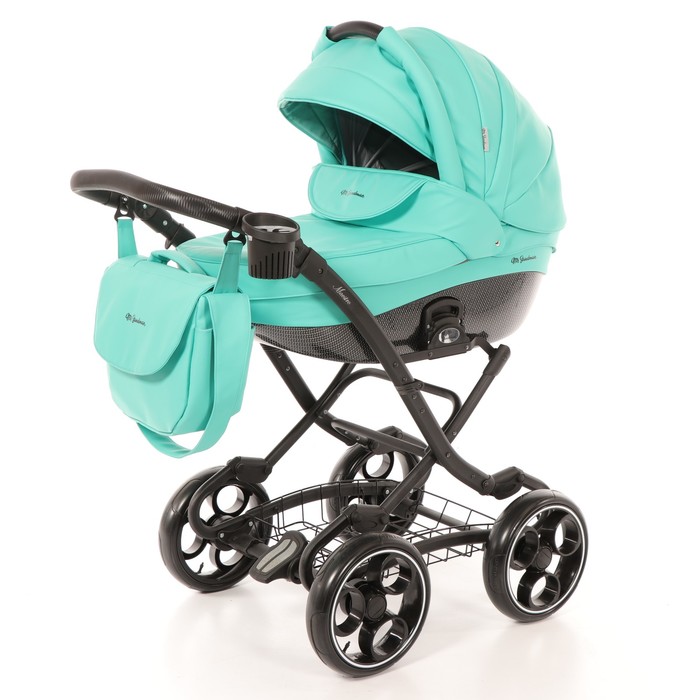 Коляска  2 в 1 Maestro, 100% эко-кожа, бирюзовый