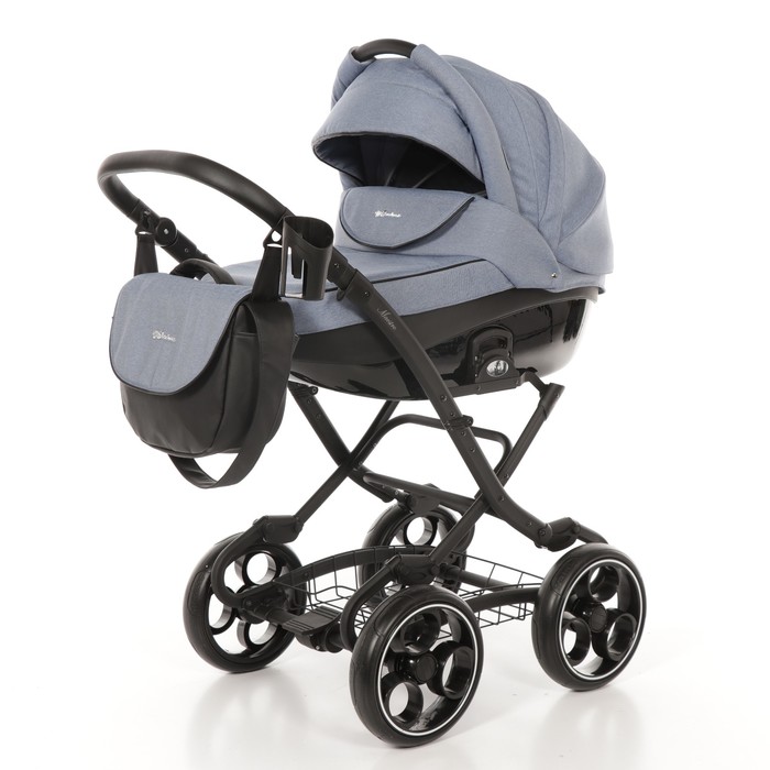 Коляска 2 в 1 Maestro, 50% эко-кожа, серо-голубой