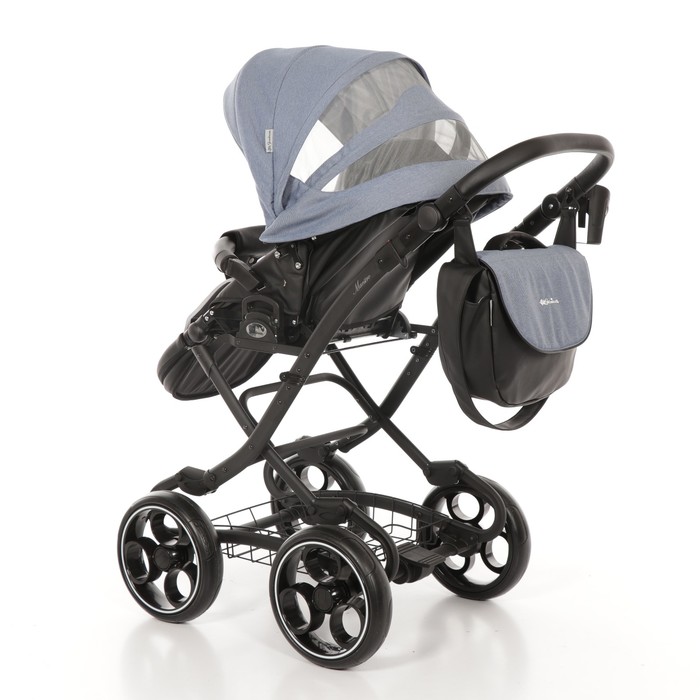 Коляска 2 в 1 Maestro, 50% эко-кожа, серо-голубой