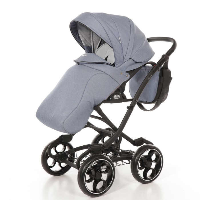 Коляска 2 в 1 Maestro, 50% эко-кожа, серо-голубой
