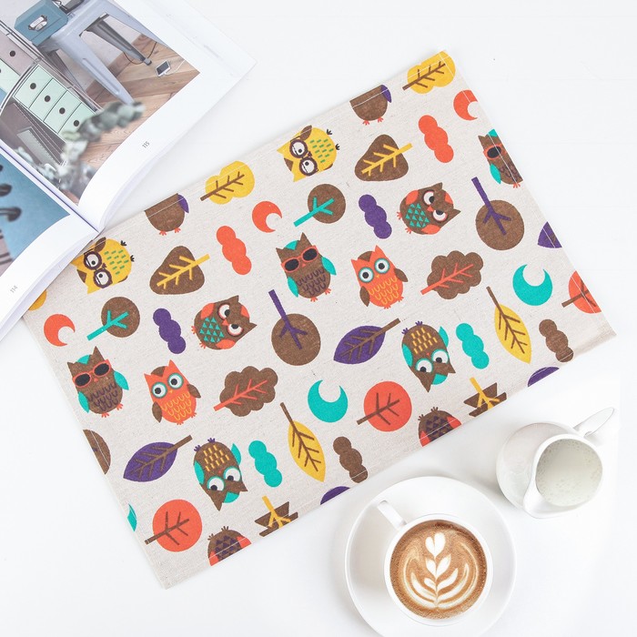 Салфетка кухонная "Совушки в лесу" 44,5х29 см