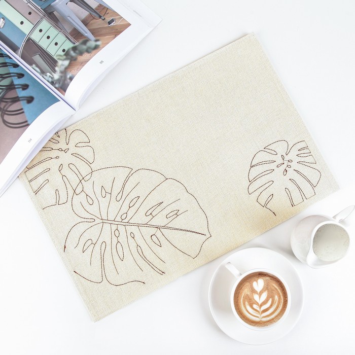 Салфетка кухонная 45х30 см "Листики", цвет молочный