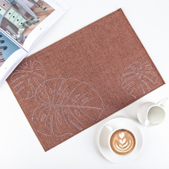 Салфетка кухонная "Листики" 45х30 см, цвет коричневый