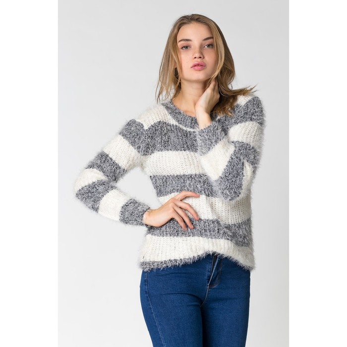 Джемпер травка широкая чёрная полоска, цв.белый р.44-46,