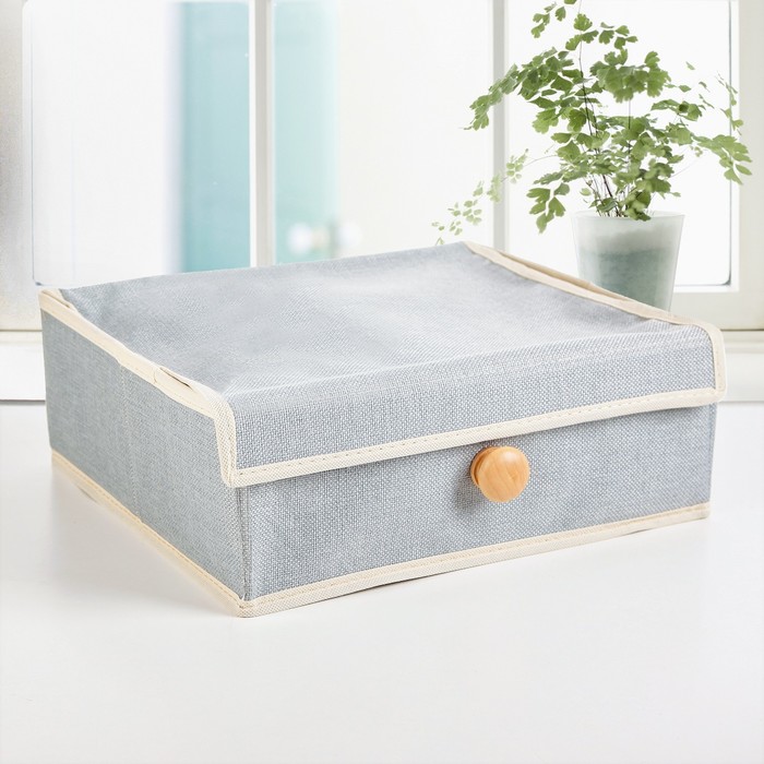 Органайзер для белья с крышкой, 8 ячеек, 35х29х12 см "Франческа" цвет серо-голубой