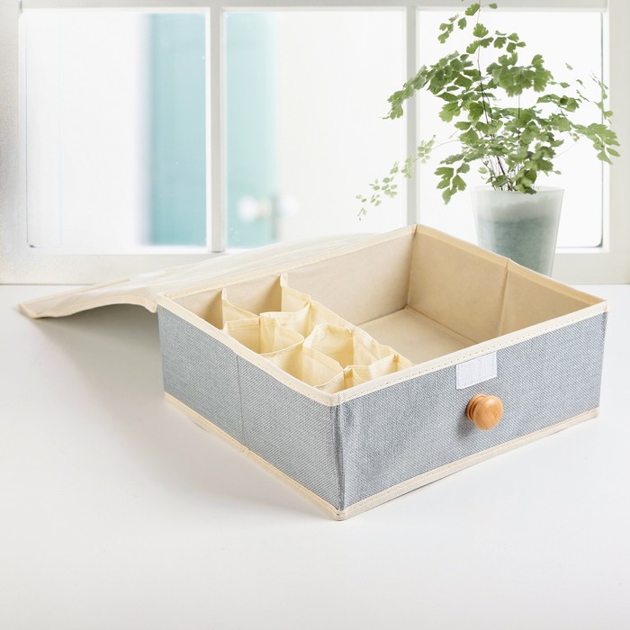 Органайзер для белья с крышкой, 8 ячеек, 35х29х12 см "Франческа" цвет серо-голубой