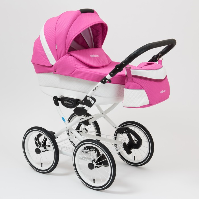 Коляска 2 в 1 Voyage Premium, 50% эко-кожа, белый перфорированный - розовый в принт