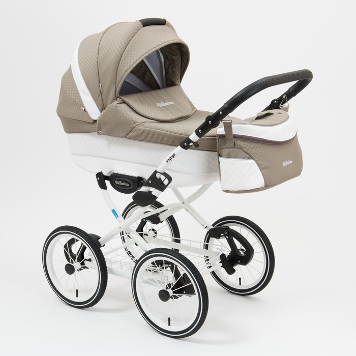 Коляска 2 в 1 Voyage Premium,  50% эко-кожа, белый перфорированный - тёмно-бежевый в принт