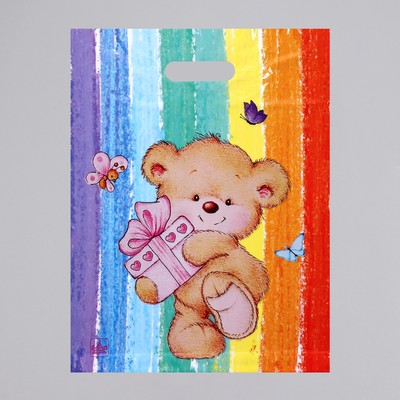 Пакет "Подарок от мишутки", полиэтиленовый с вырубной ручкой, 31 х 40 см, 60 мкм