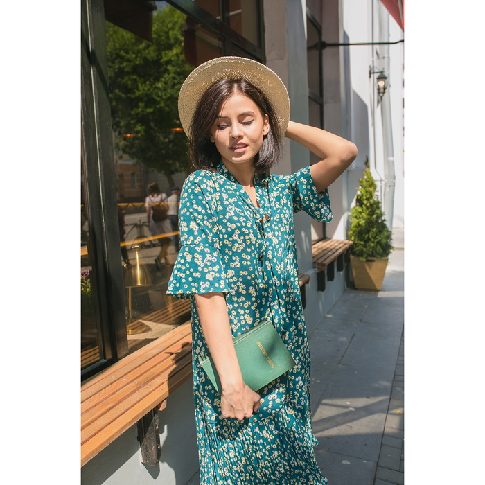 Платье плиссировка от бедра, р.42-44, цв.зеленый,