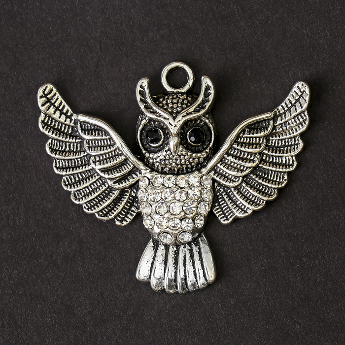 Декор металл для творчества "Филин" серебро (А15505) 4,4х5 см