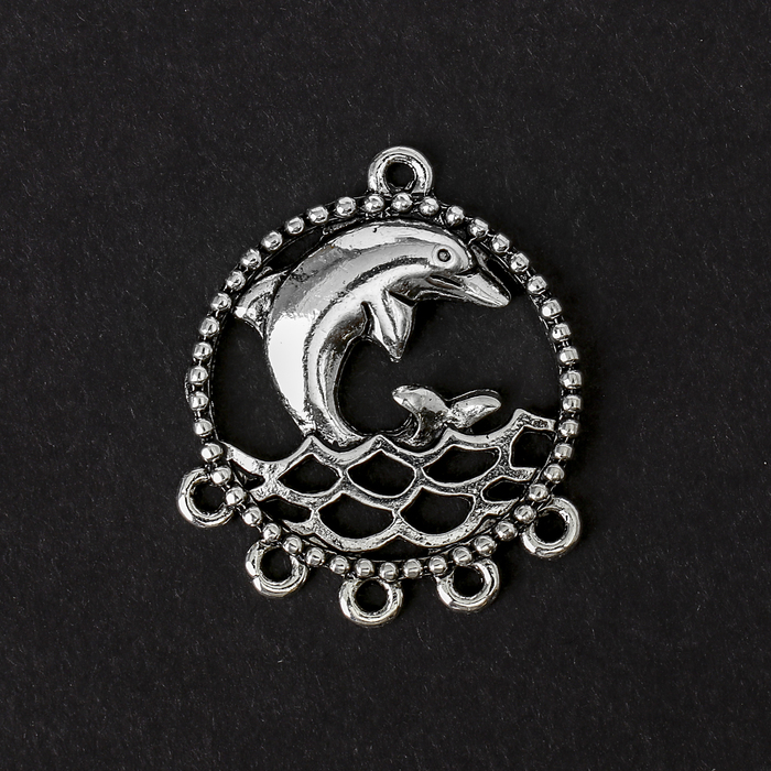 Декор металл для творчества "Дельфин на волнах" серебро (72576) 3,1х2,5 см