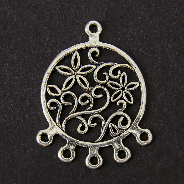 Декор металл для творчества "Цветы в круге" серебро (72570) 3,6х2,6 см
