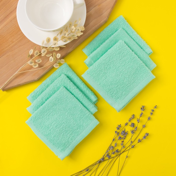 Набор полотенец махровых Spany "Осибори" 6 шт, 22х22 см, цвет мятный