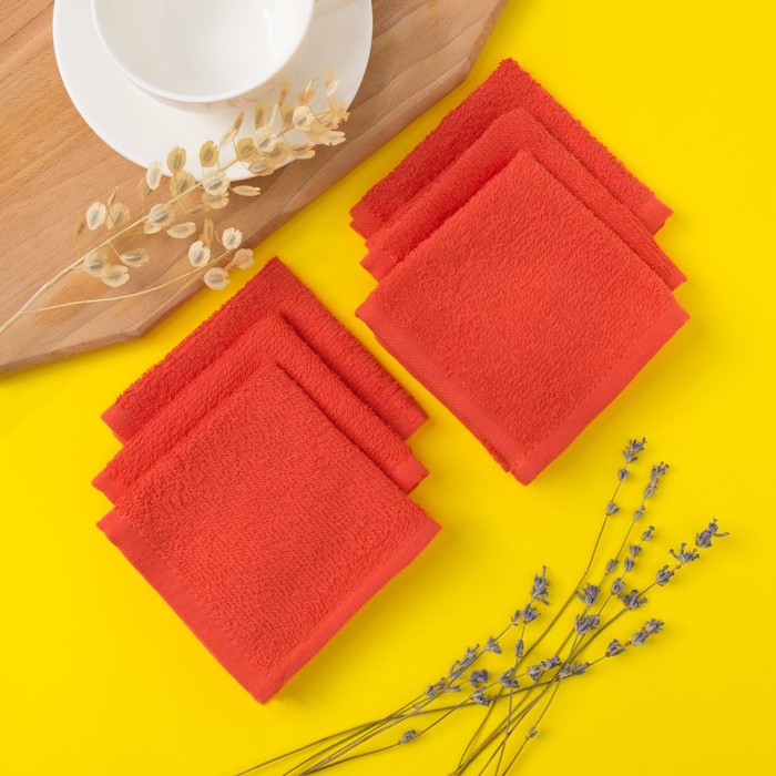 Набор полотенец махровых Spany "Осибори" 6 шт, 22х22 см, цвет коралл