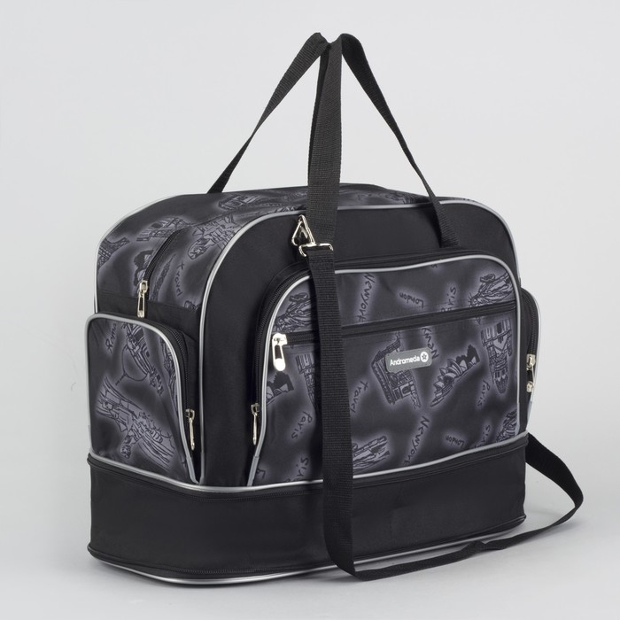 Сумка дорожная «Путешествие», отдел на молнии, 4 наружных кармана, регулируемый длинный ремень, цвет чёрный