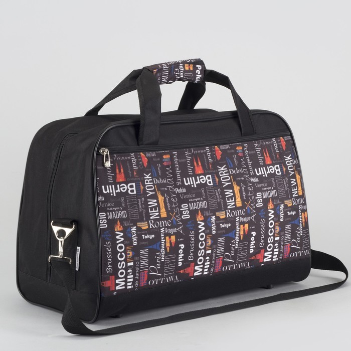 Сумка дорожная «Города», 1 отдел на молнии, наружный карман, цвет чёрный/цветные