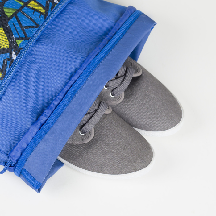 Сумка-мешок для обуви, наружный карман на молнии, цвет васильковый/жёлтый