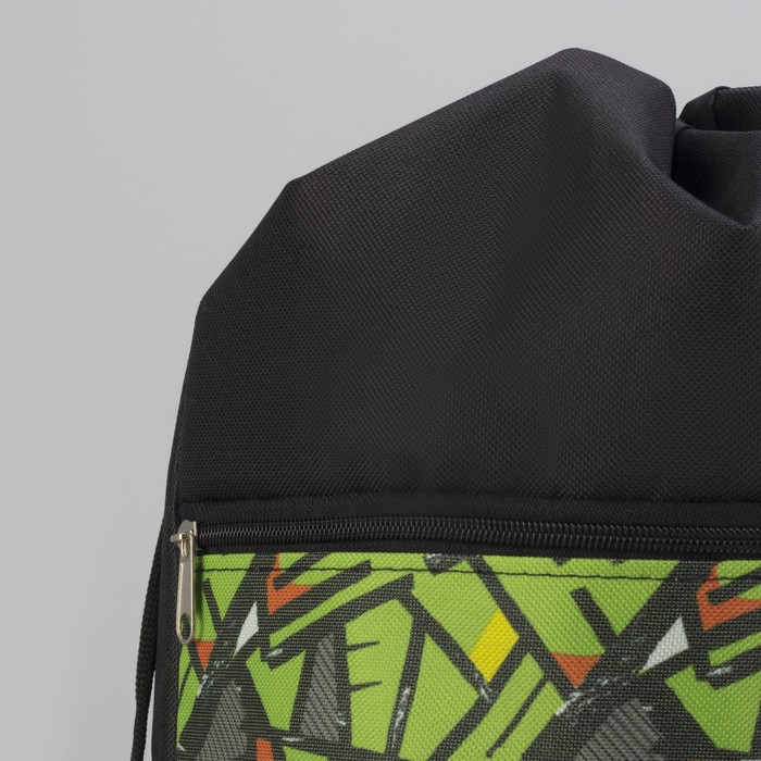 Сумка-мешок для обуви «Ромбы», наружный карман на молнии, цвет чёрный/салатовый