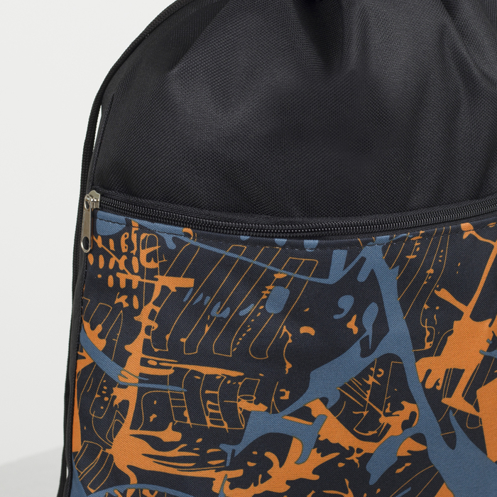 Сумка-мешок для обуви «Абстракция», наружный карман на молнии, цвет чёрный/оранжевый/голубой