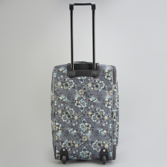 Сумка дорожная на колёсах «Цветы», 3 наружных кармана, цвет серый/бирюзовый