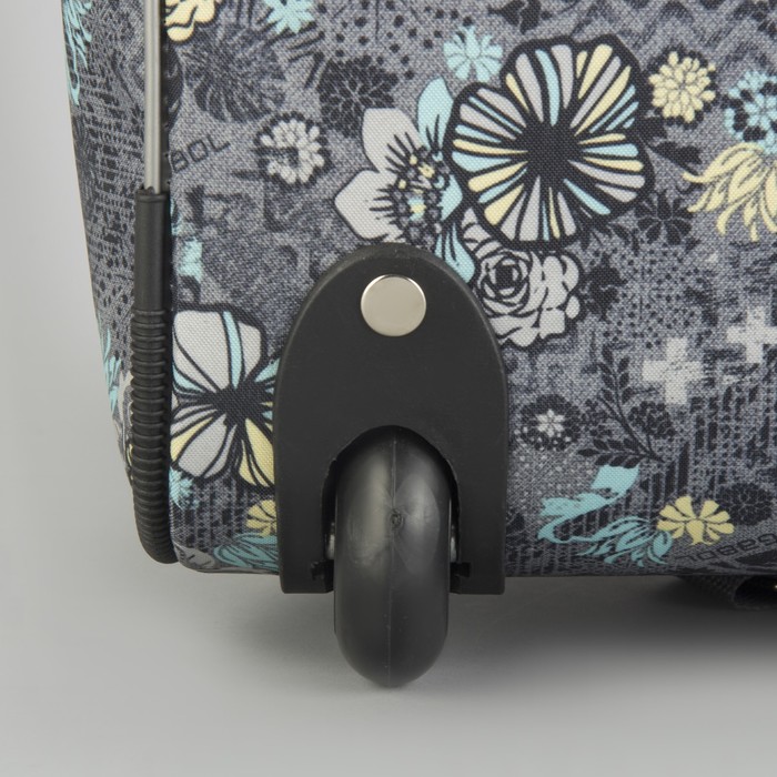 Сумка дорожная на колёсах «Цветы», 3 наружных кармана, цвет серый/бирюзовый
