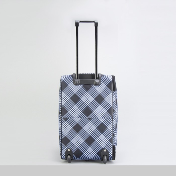 Сумка дорожная на колёсах «Клетка», 3 наружных кармана, цвет чёрный/голубой/белый