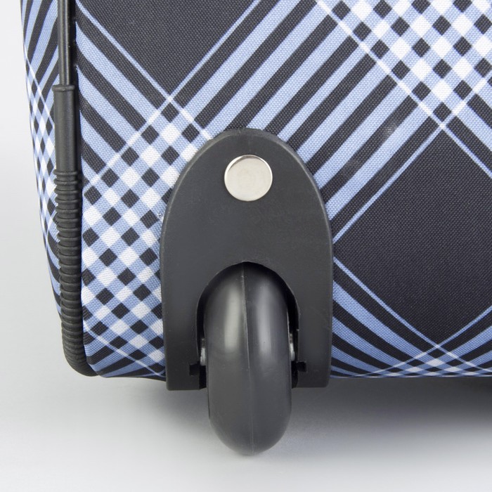Сумка дорожная на колёсах «Клетка», 3 наружных кармана, цвет чёрный/голубой/белый