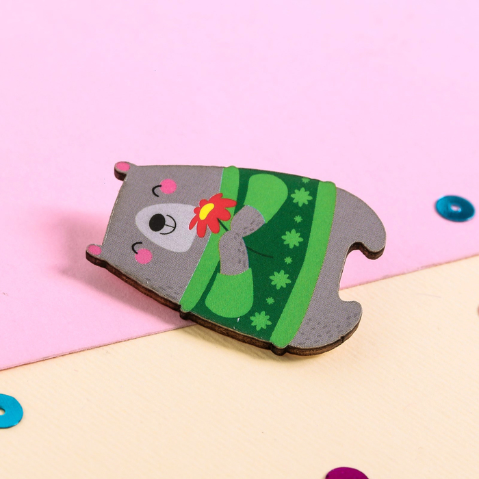 Значок деревянный в конверте "Медведь"