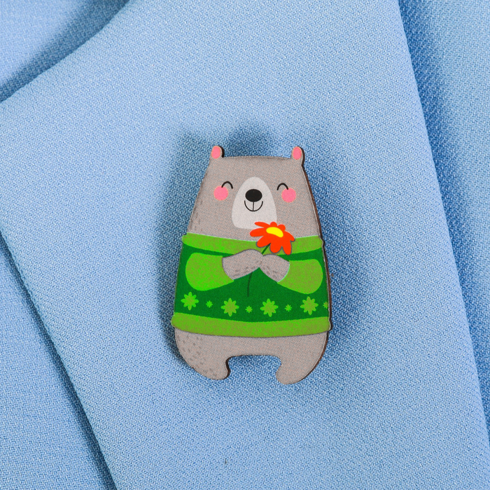 Значок деревянный в конверте "Медведь"