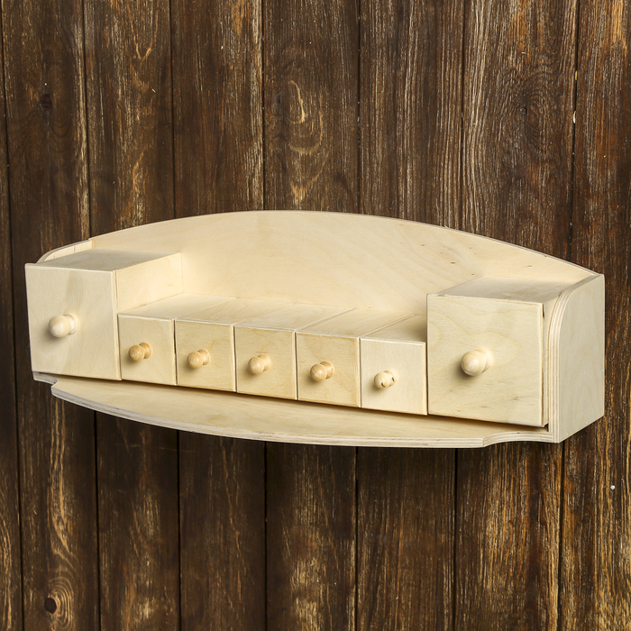 Полка д/специй"7 гномов"из фанеры 53х19,5х16 см (Короба 10х10х10 и 6х6х10 см) н-р 8 предм.