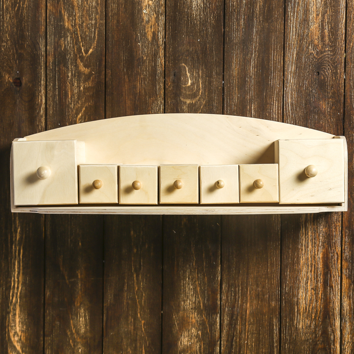 Полка д/специй"7 гномов"из фанеры 53х19,5х16 см (Короба 10х10х10 и 6х6х10 см) н-р 8 предм.