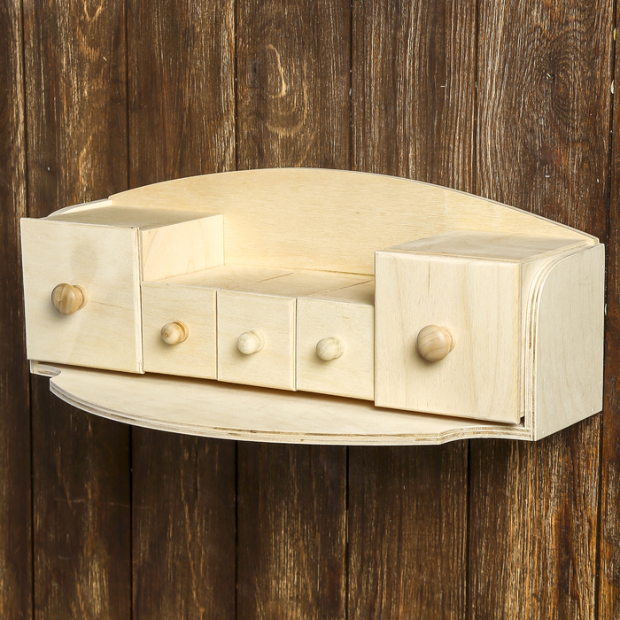 Полка д/специй"5 гномов"из фанеры 41х20х15 см (Короба 10х10х10 и 6х6х10 см) набор 6 предм.