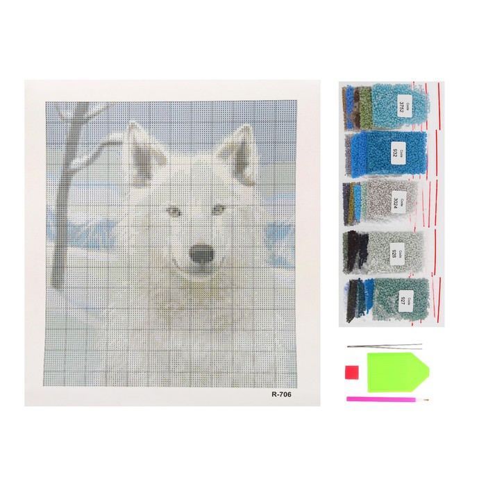 Алмазная мозаика "Снежный волчонок" 30х35см, 25 цветов R-706