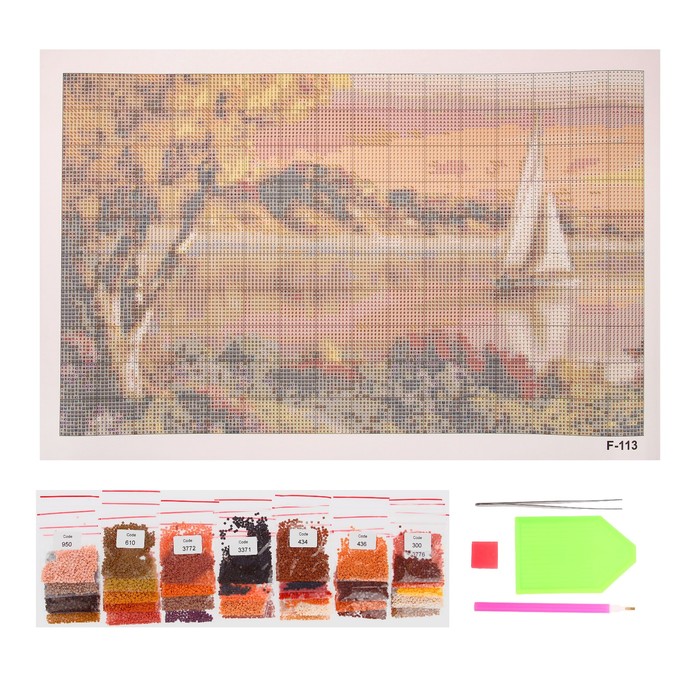 Алмазная мозаика "Парусник на закате", 33 цвета