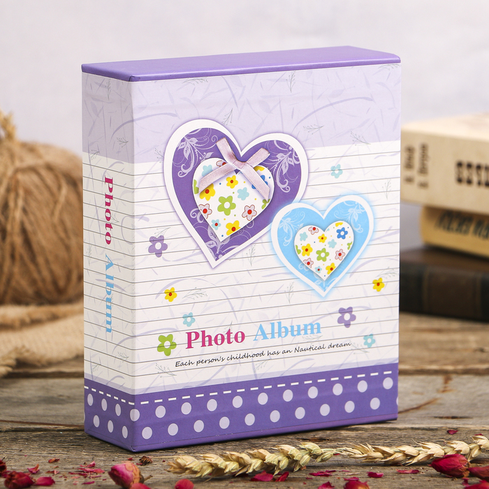 Фотоальбом на 40 фото 10х15 см "Сердца и полоска" в коробке МИКС 17х14х5 см