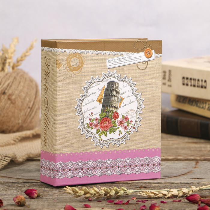 Фотоальбом на 40 фото 10х15 см "Башня и цветы" объёмный элемент, в коробке МИКС 17х14х5 см