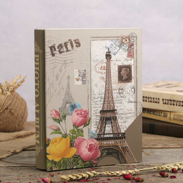 Фотоальбом на 100 фото 10х15 см "Башня и цветы" в коробке МИКС 26,5х20,5х5,5 см