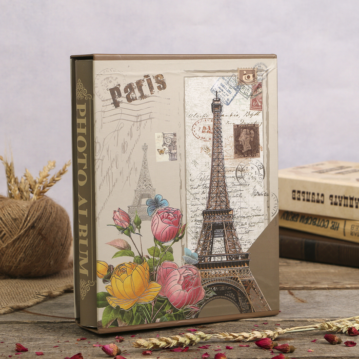 Фотоальбом на 100 фото 10х15 см "Башня и цветы" в коробке МИКС 26,5х20,5х5,5 см
