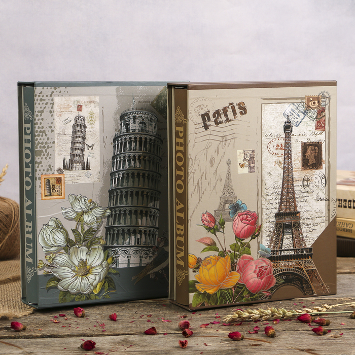 Фотоальбом «Башня и цветы» на 200 фото, 10 × 15 см, в коробке, МИКС