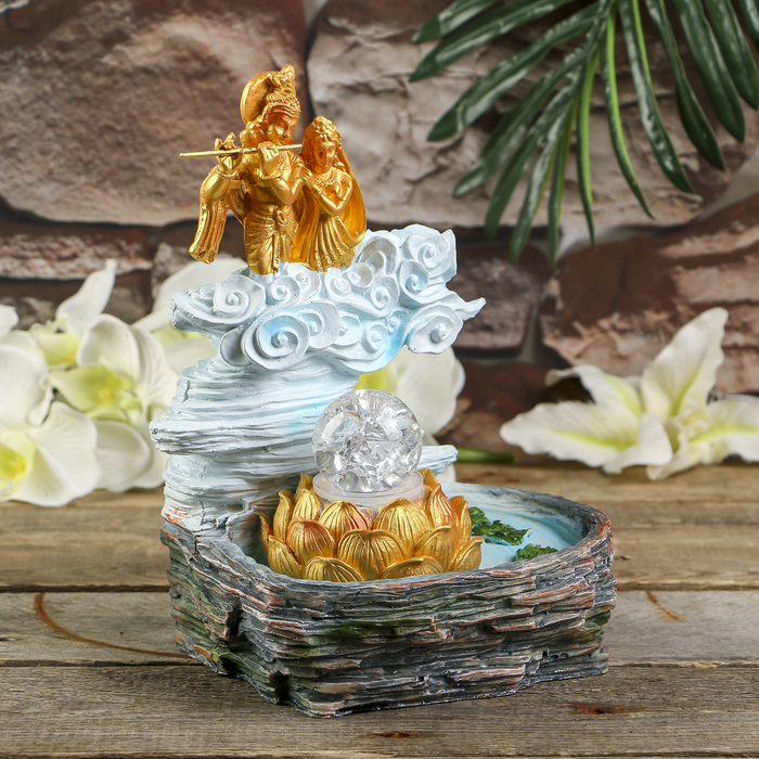 Фонтан полистоун подсветка+курительница "Шива и Парвати в золоте" от 220В 25,5х20,5х17 см