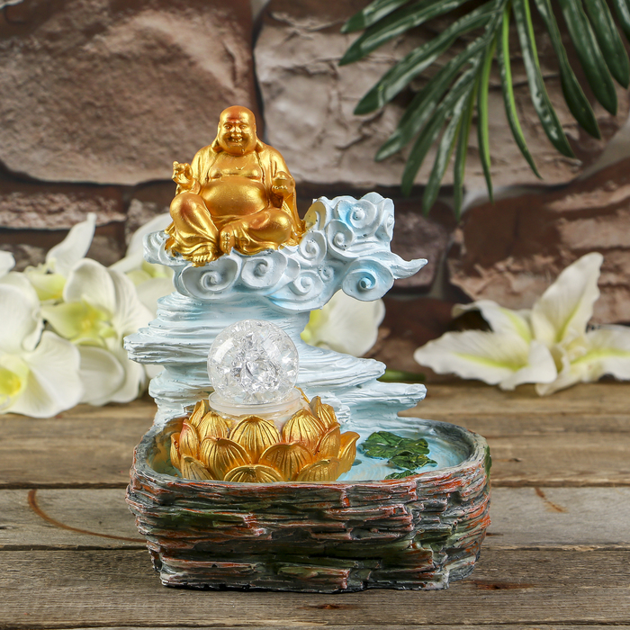 Фонтан полистоун подсветка+курительница "Золотой хотей" от 220В 25,5х20,5х17 см