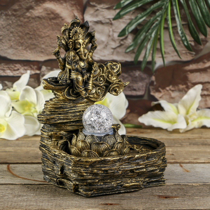 Фонтан полистоун подсветка+курительница "Бронзовый Ганеша" от 220В 25,5х20,5х17 см