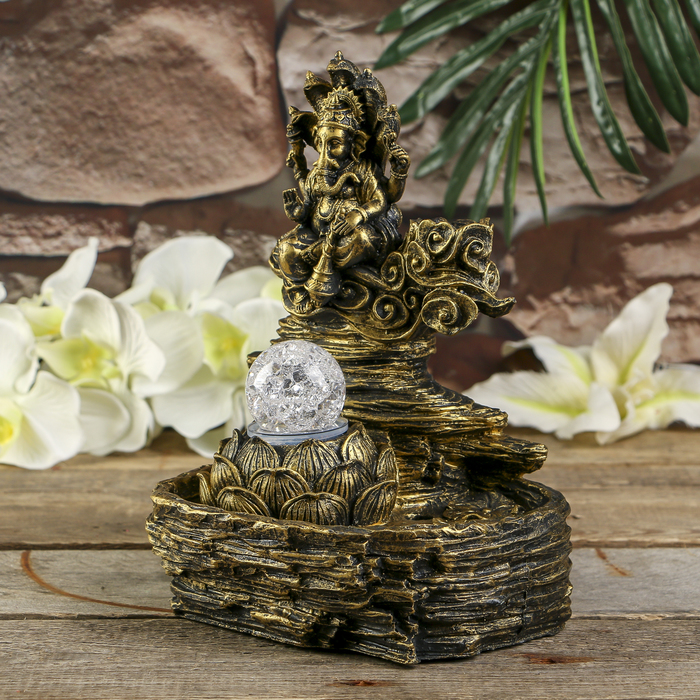 Фонтан полистоун подсветка+курительница "Бронзовый Ганеша" от 220В 25,5х20,5х17 см