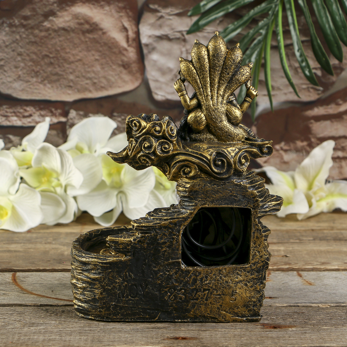 Фонтан полистоун подсветка+курительница "Бронзовый Ганеша" от 220В 25,5х20,5х17 см
