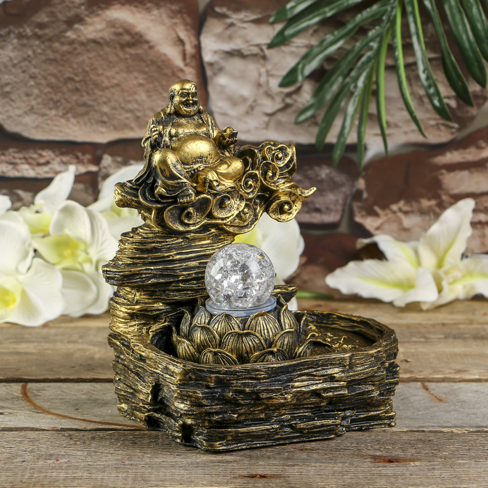 Фонтан полистоун подсветка+курительница "Бронзовый хотей" от 220В 25,5х20,5х17 см