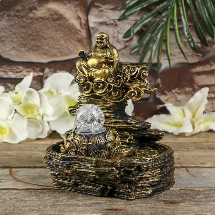 Фонтан полистоун подсветка+курительница "Бронзовый хотей" от 220В 25,5х20,5х17 см