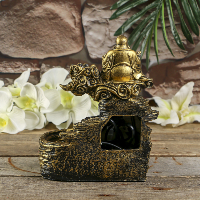 Фонтан полистоун подсветка+курительница "Бронзовый хотей" от 220В 25,5х20,5х17 см