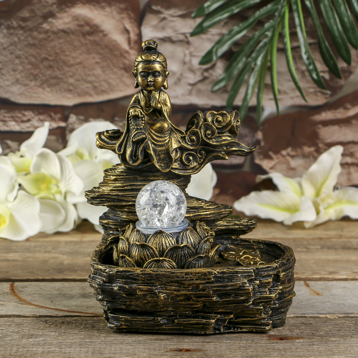 Фонтан полистоун подсветка+курительница "Маленькая Лакшми в бронзе" от 220В 25,5х20,5х17см