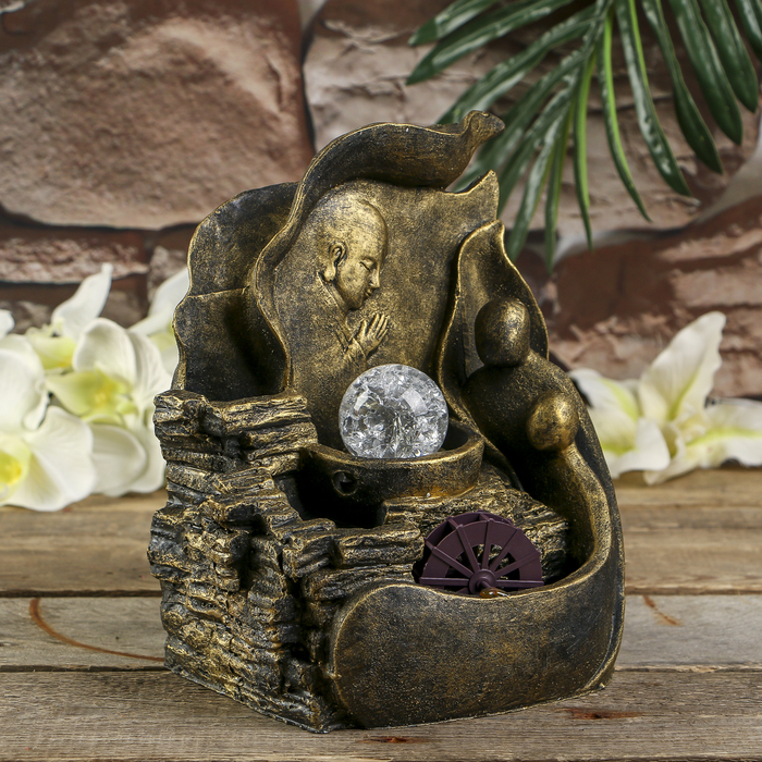 Фонтан полистоун подсветка "Молитва Будды" бронза от 220В 25,5х20,5х17 см